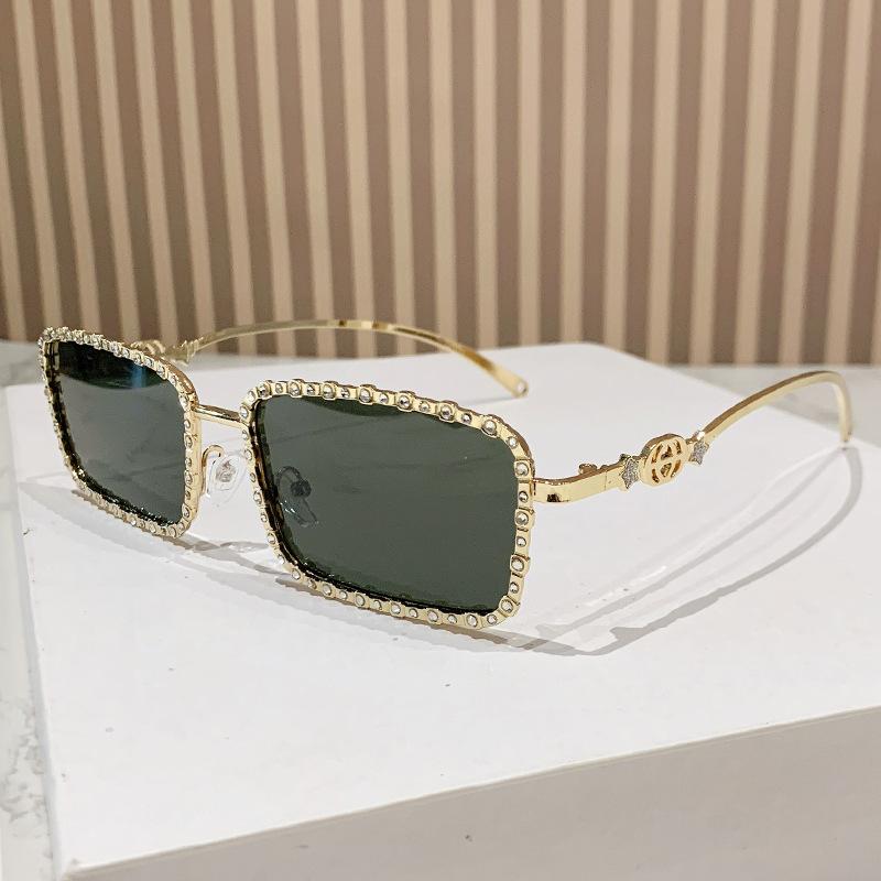 G home European and American style fashion square sunglasses women's diamond-encrusted metal sunglasses ins star street photography versatile glasses