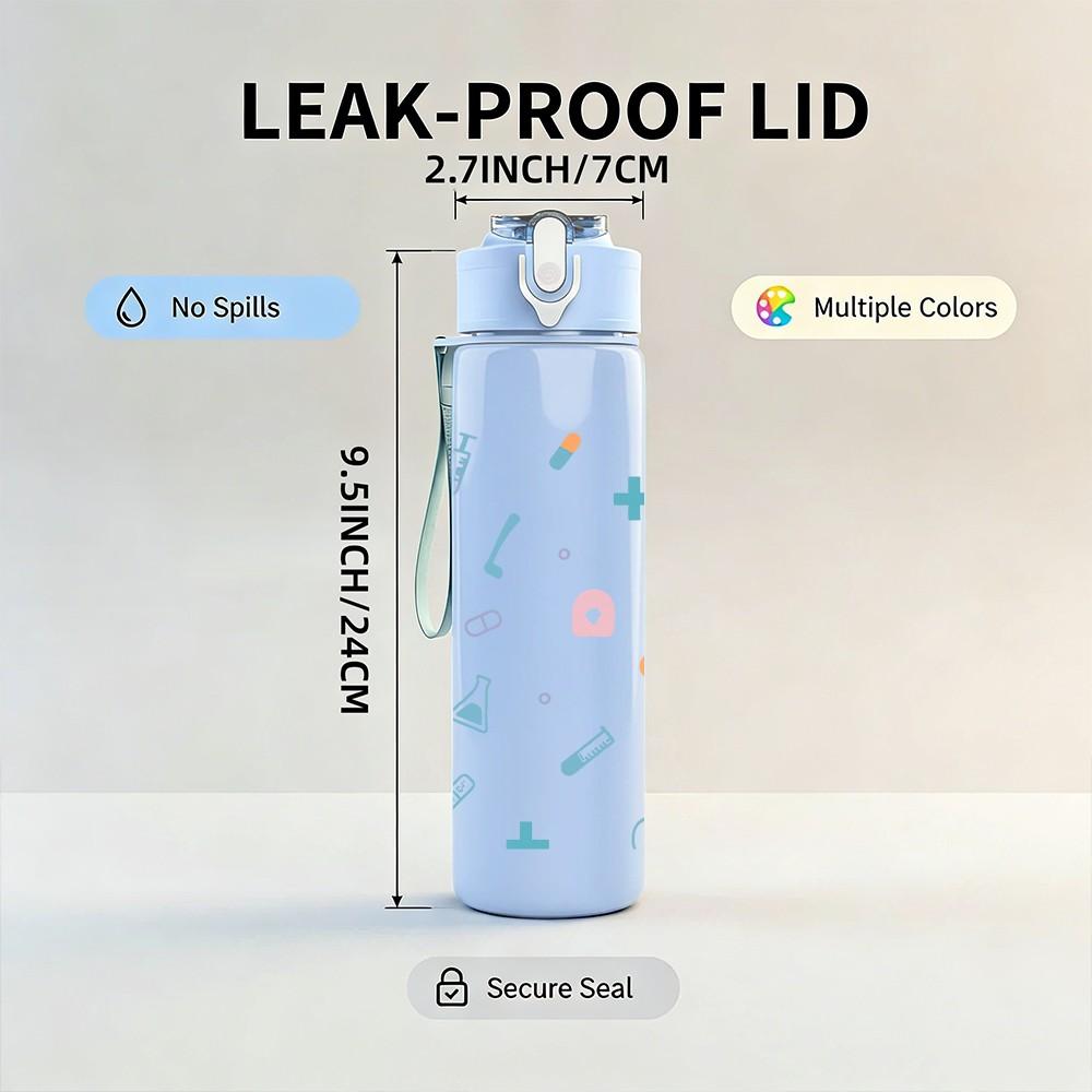 1PC Pastel Heart Dot Seamless Pattern 750ml Color Plastic Sports Water Bottle Leakproof Flip Straw Lid Suitable for Sports Office Home Use