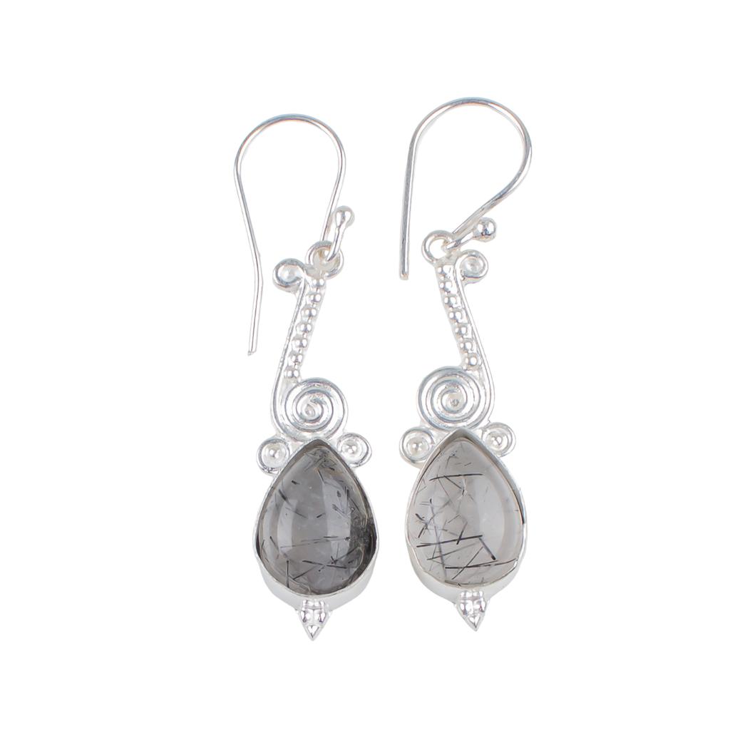 925 Sterling Silver black rutile Gemstone Artisan jewelry Earrings 2.10"For Wife EE-37-22