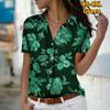 2025 Summer New Fashion Women's Flower Printed Short Sleeve V-neck Casual Button-down Shirt Top