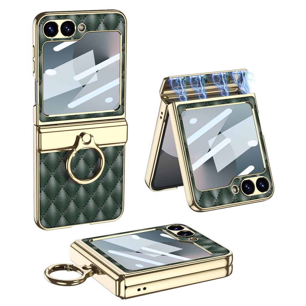 Samsung ZFlip6 Small Fragrance Diamond Plated Plain Leather Magnetic Hinge Rotating Shaft Full Inclusive Folding Screen Mobile Phone Case