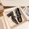 Mrs. Daisy~! New Square Head French Patent Leather One-word Buckle Thick Heel Mary Jane Shoes Girls High Heel Single Shoes