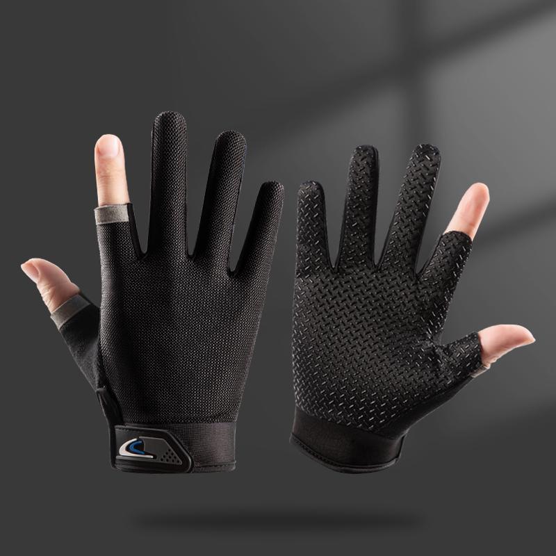 Summer Thin Non-Slip Anti-Stab Fishing Gloves with Exposed Two Fingers for Lure, Casting, Baiting, and Sea Fishing
