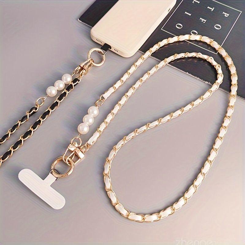 High-end Mobile Phone with Leather Card Holder and Pearl Shoulder Strap