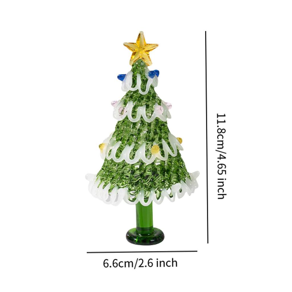 Christmas Tree Figurine Glass Art Desktop Centerpiece Holiday Ornament Sculpture for Home Christmas Decor