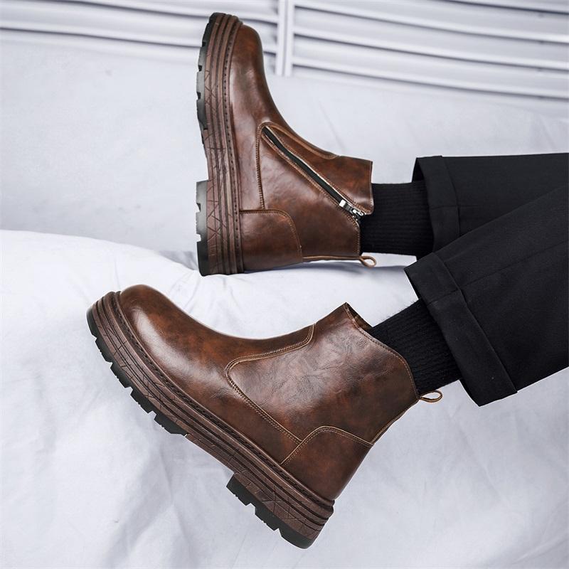 Herren Echtleder Retro Schlichte High-Top Dicksohlige Freizeitschuhe Stiefeletten