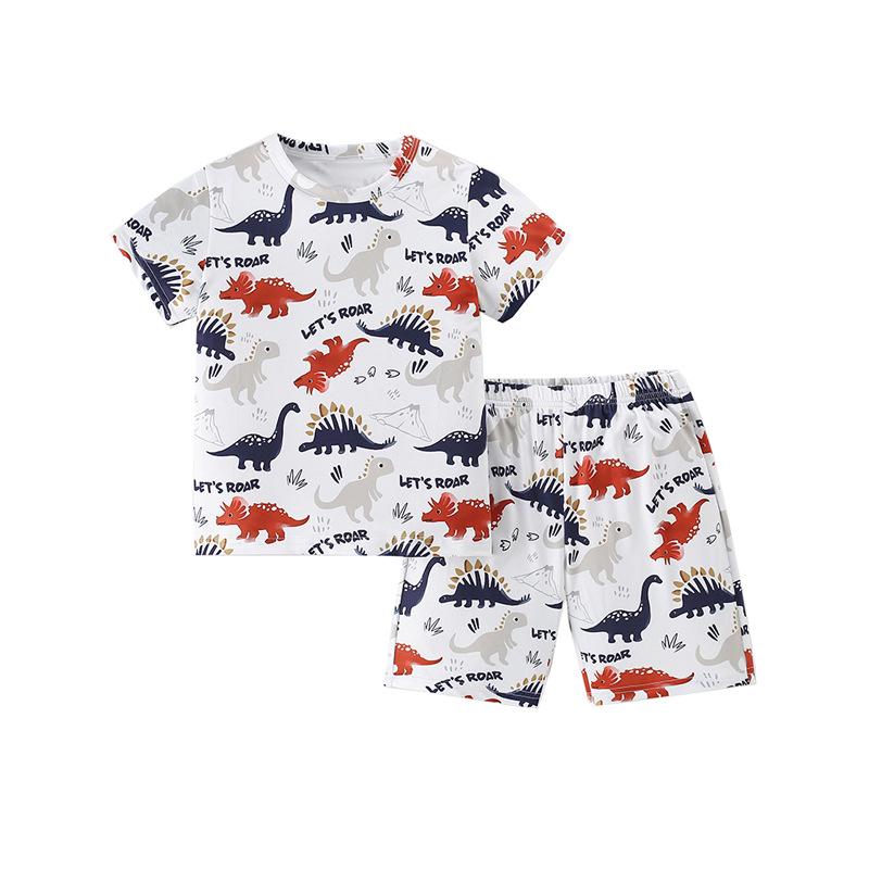 Completo estivo trendy per bambini con dinosauri a cartoni animati, manica corta e pantaloncini