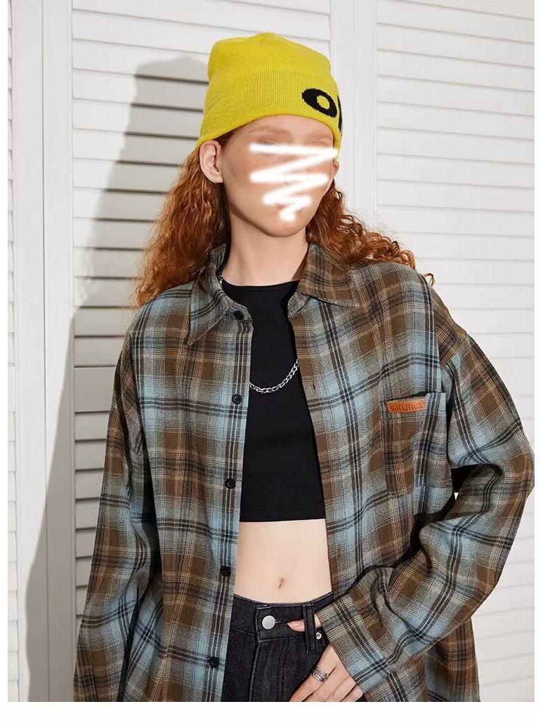 

Мужская клетчатая рубашка с длинным рукавом в японском стиле Гонконга, повседневная, 2025 XL коричневый