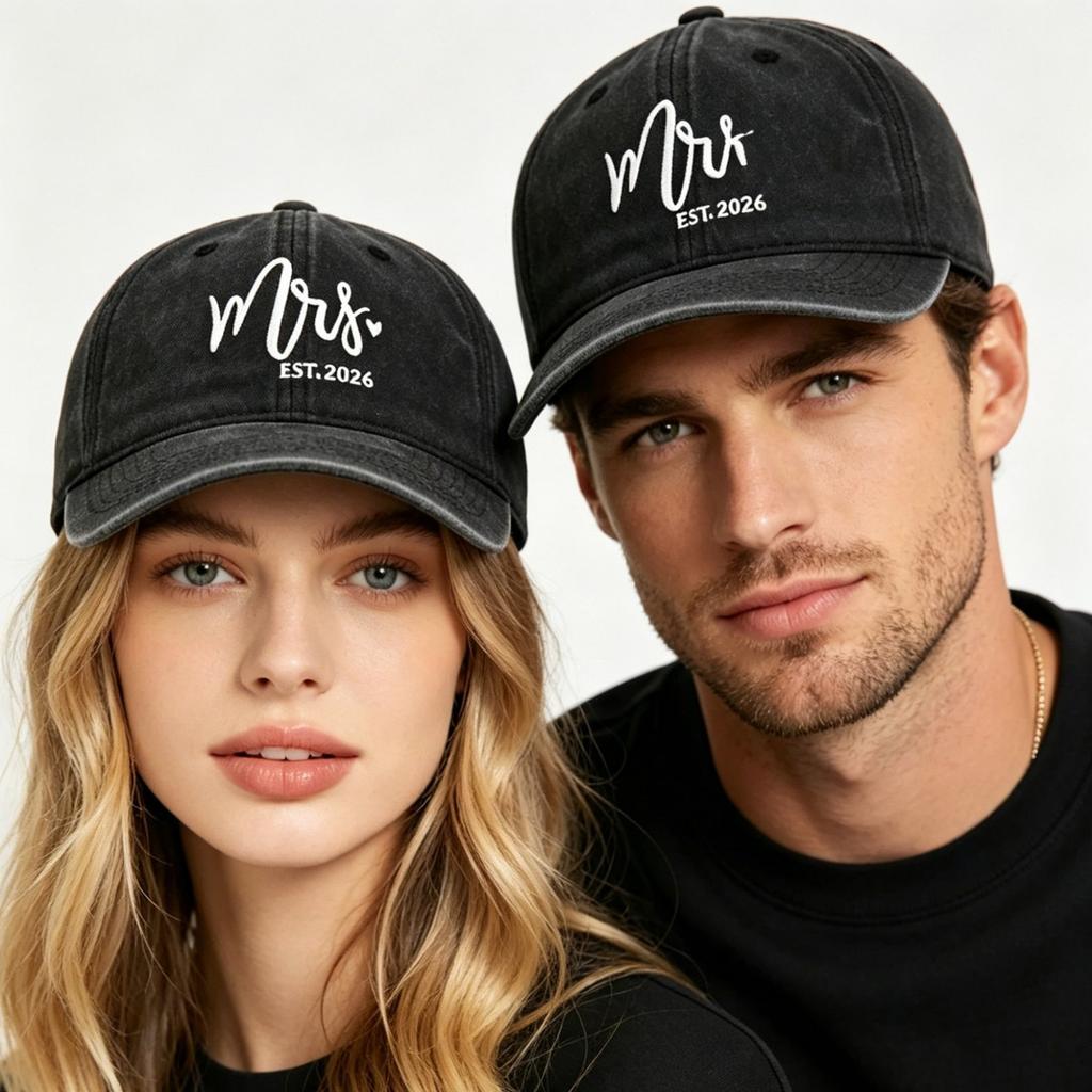 Popular Mr. Mrs. Embroidered Baseball Cap Washed Retro Male and Female Couples Casual Outdoor Sun Hat