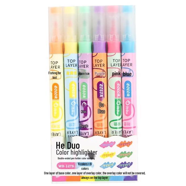 Student Fluorescent Highlighter Pen Set - Large Capacity, Angled Tip, Multi-Color Layering