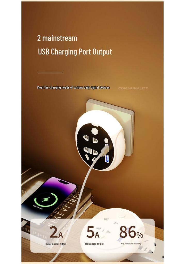 Multi-functional USB Power Strip with Two-hole Converter for US, Japan, Vietnam, Laos, Mexico, Panama