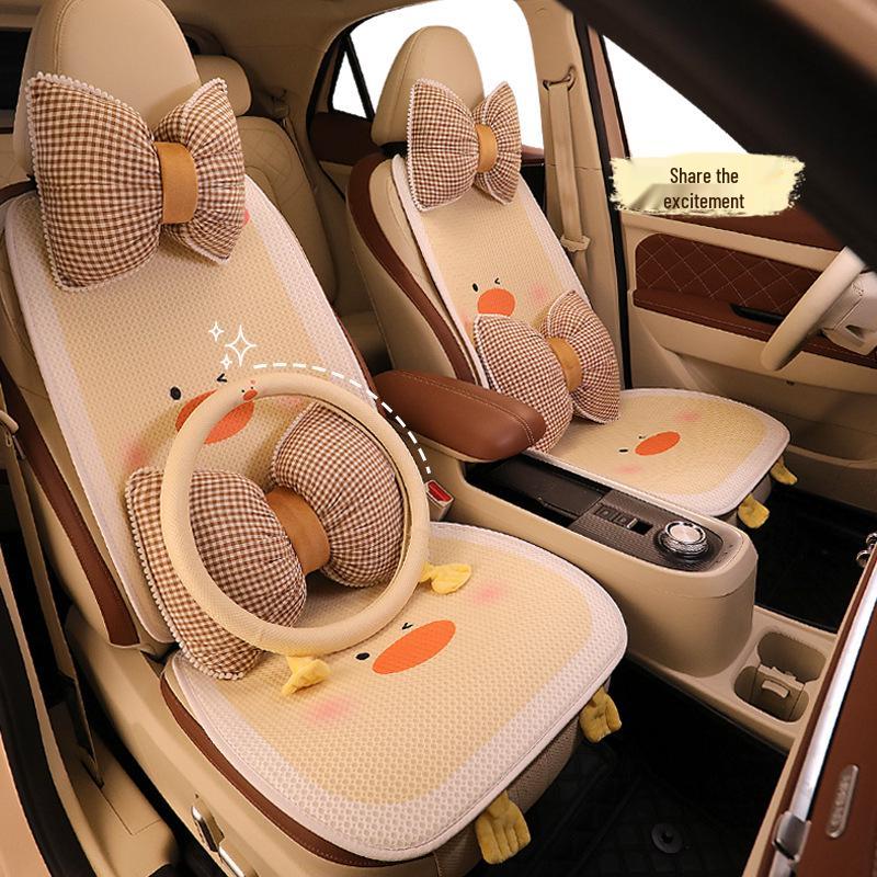 Urocza Kreskówkowa Poduszka na Fotel Samochodowy z Motywem Kaczki dla Mazda 3, Axela, CX30, CX - Letni Wzór z Siatki