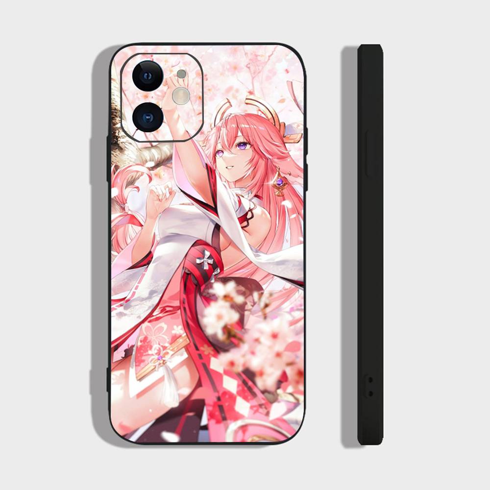 Yae Miko Animation Spiel G-Genshin I-Impact Handyhülle Für IPhone 17 Air 16 15 14 13 Pro Max 11 12 Schwarze Silikonhülle