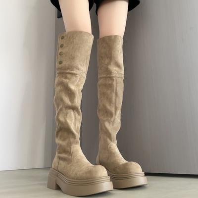 Thick-soled Boots Women's 2025 New Autumn and Winter But Knee Suede Boots Women's Thin Tall Knight Boots