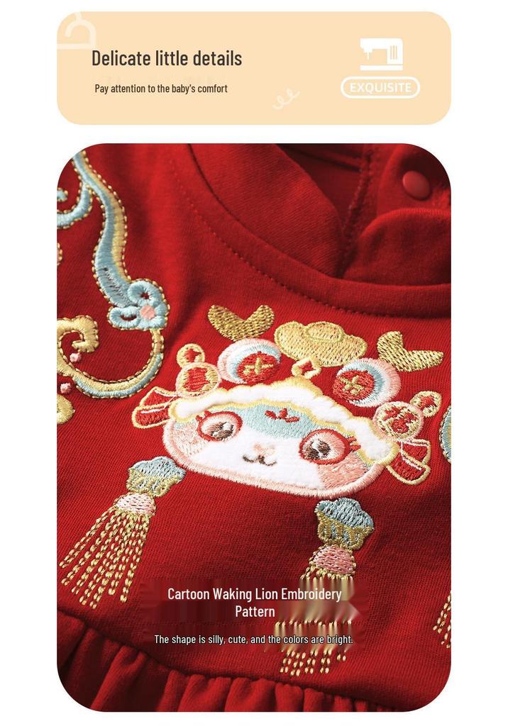 Youqi Red Princess Dress for Baby Girls' 100-Day and First Birthday Autumn Wear