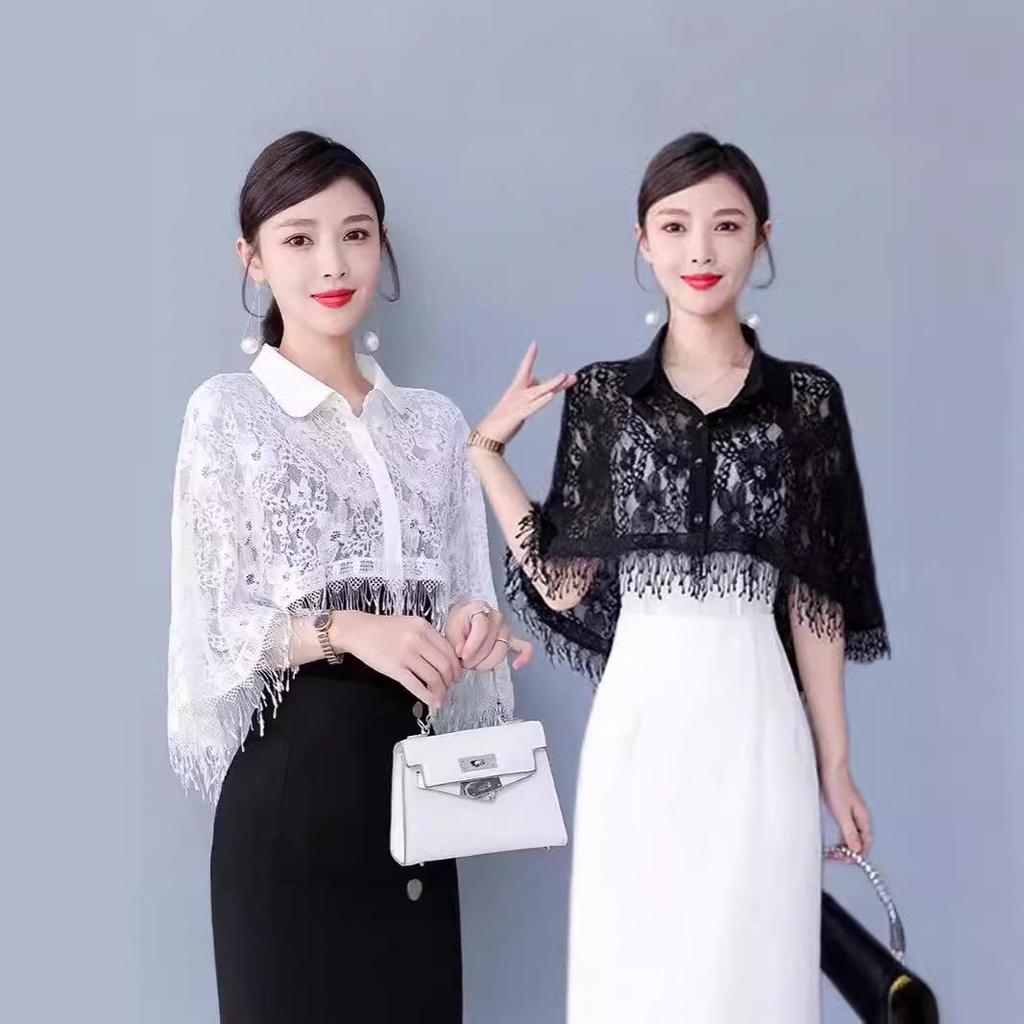 Retro Embroidered Lace Cheongsam Cape Shawl Cardigan with Tassels