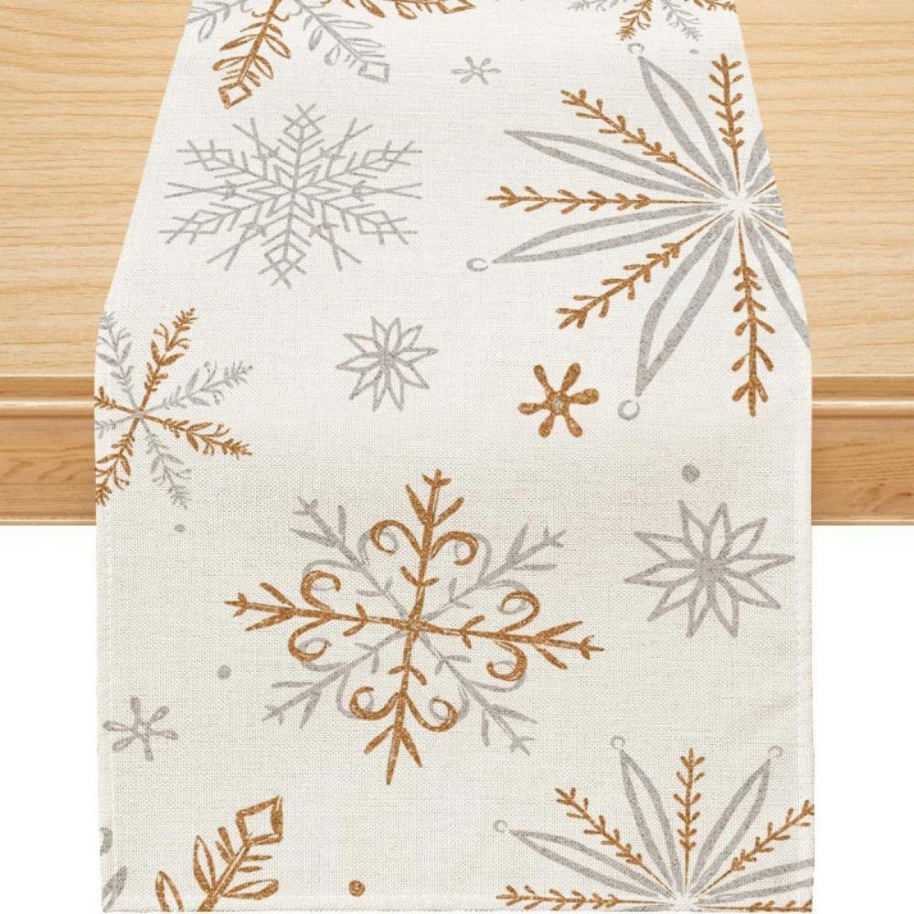 Christmas Snowflake Table Runner Durable Linen Dining Tablecloth Stain Resistant Holiday Decor