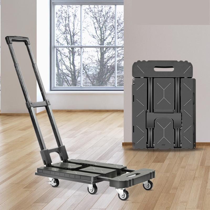 150KG Load Bearing Hand Pushed Tool Cart Portable Flatbed Handcart Household Foldable Silent Trolley