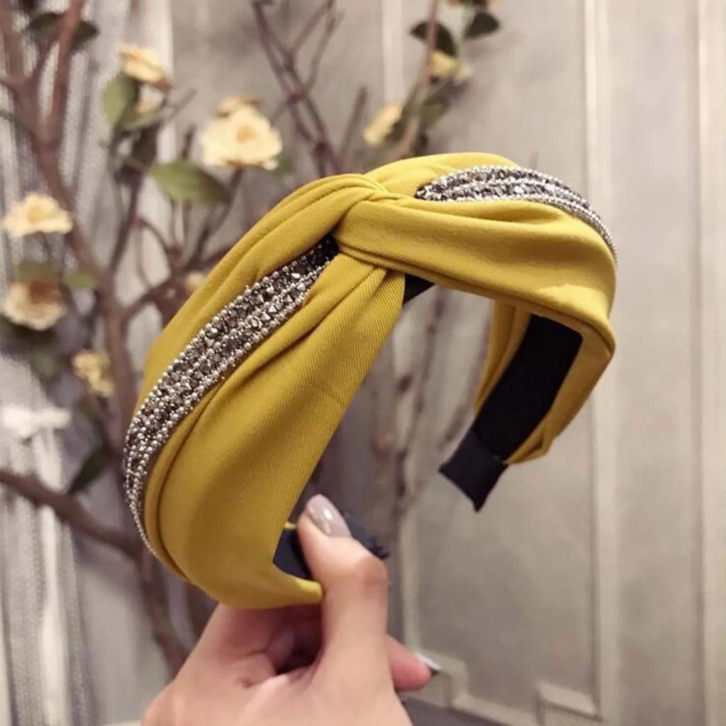 Fashion Shining Rhinestone Hairband Women Solid Headband Adult Classic Black Yellow Hair Accessories Wholesale Female Turban