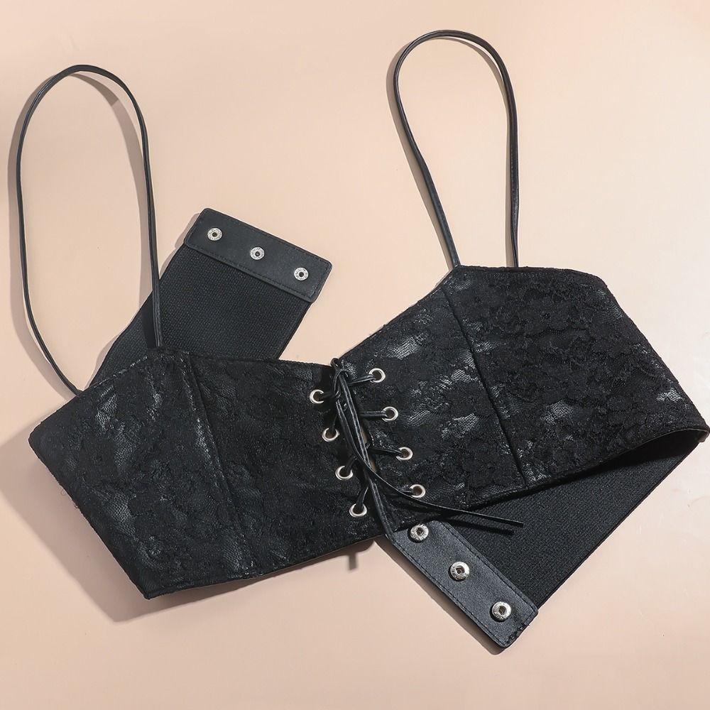Black Women Waistband PU Leather Waist Belt Luxury Lace Cummerbunds  Daily