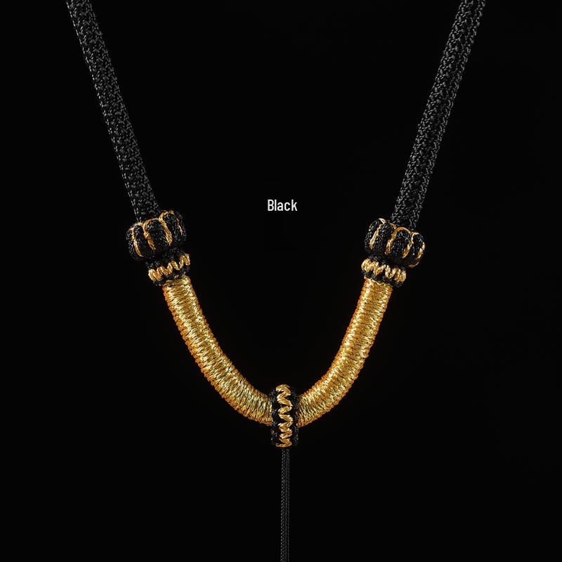 Hand-Woven Black Jadeite Gold Pendant Rope for Men & Women