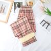 GMXIA Fleece Plaid Pants Women's Autumn and Winter Thickened High-waisted Slimming Straight Leg Casual Floor Wide Leg Pants