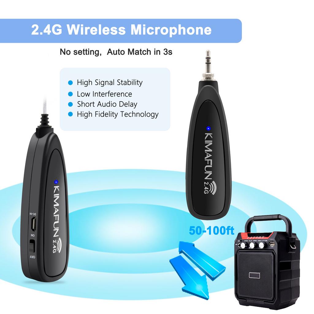 KIMAFUN 2.4G Wireless Headset Microphone Waterproof Sweatproof Mic for Fitness Coach Yoga Dance Teacher School Classroom Speaker