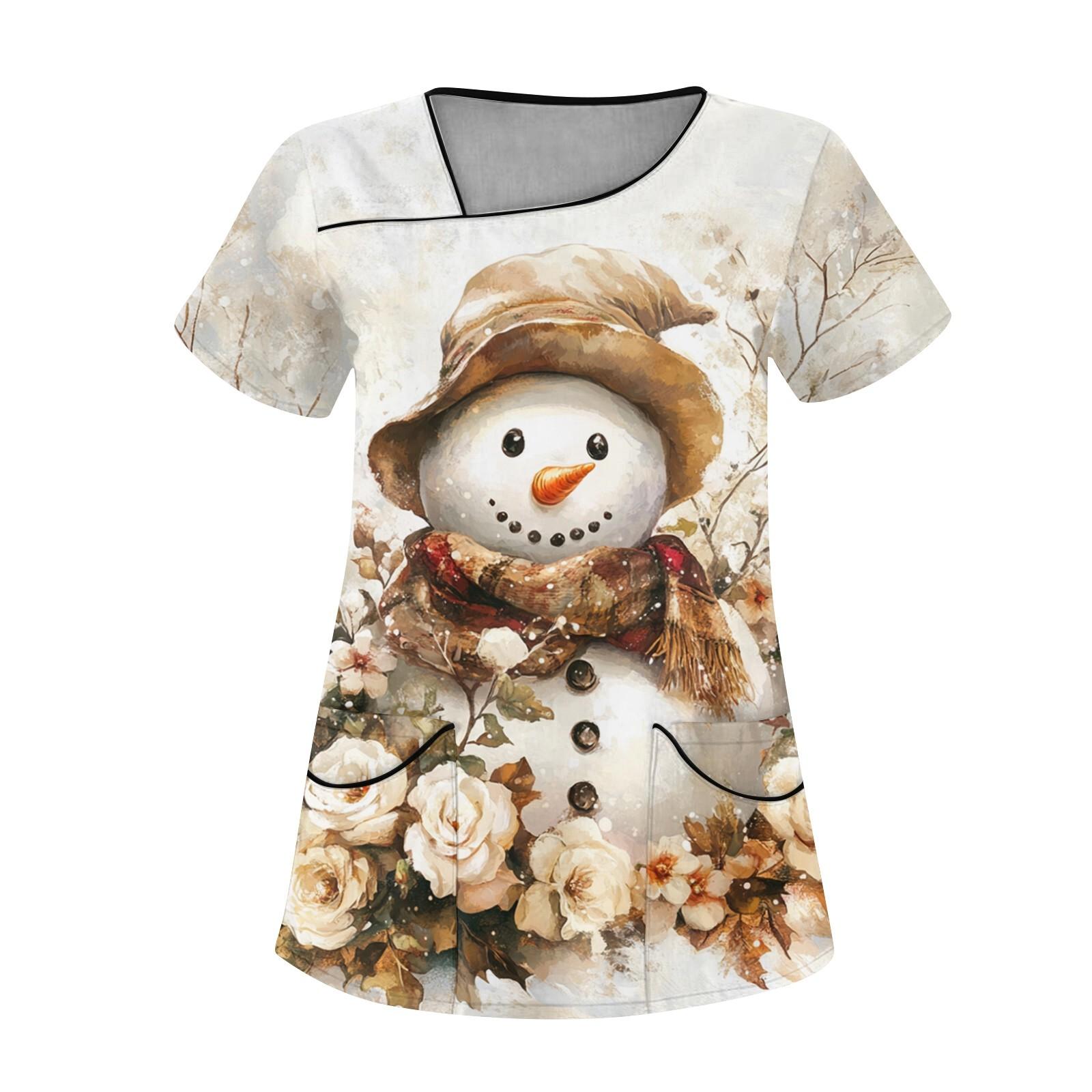 

Женская рабочая одежда с рождественским принтом, покатый воротник и двухслойные карманы, базовый пуловер сверху S хаки