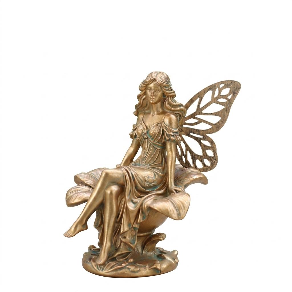 

Resin Flower Fairy Statue Sitting On Flower For Spring Summer Outdoor Garden Decoration Yard Lawn Ornament золотий