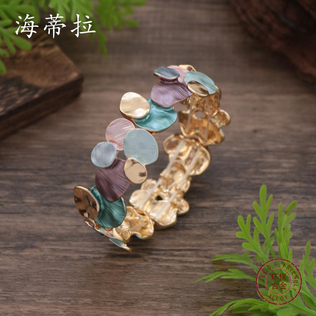 Bracelet émail géométrique ovale élastique, bracelet fleur irrégulier haut de gamme exagéré pour femmes