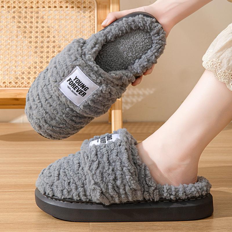 Fashion 2024 Winter Women's Plush Cotton Slippers Indoor Non Slip Thick Bottom Home Warm Cotton Slippers Couple Cotton Slippers