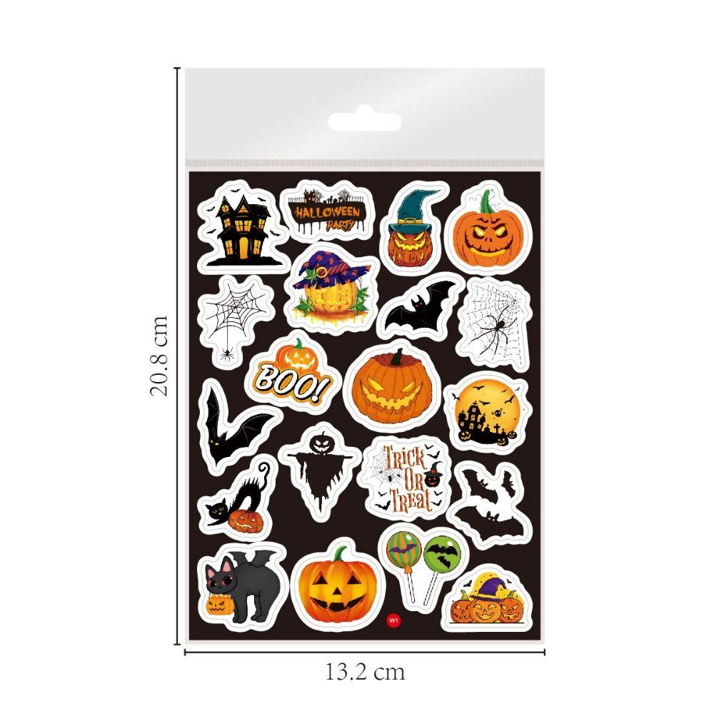 160PCS 8 Sheets Cartoon Spider Pumpkin Halloween Stickers Ghost Bat Vinyl Holographic Stickers Self-adhesive Multicolor