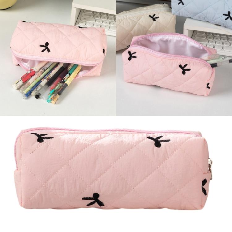High Capacity Pencil Case Bowknot Print Pen Pouches Pencil Organizers Storage Bag Travel Cosmetic Bag for Women Student