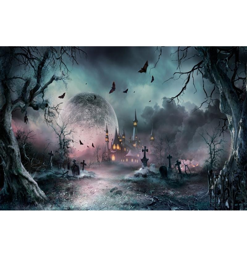 Happy Halloween Skeletons Photography Backdrop Spooky Forest Moonlit Pumpkin Lantern Party Decor Photo Studio Props Background