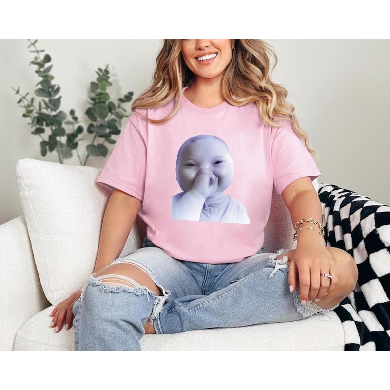 AI Baby Covering Their Mouth and Smiling Emoji Tshirt The Popular niche Baby Emoji Summer New Retro Unisex Casual Y2K Tshirt