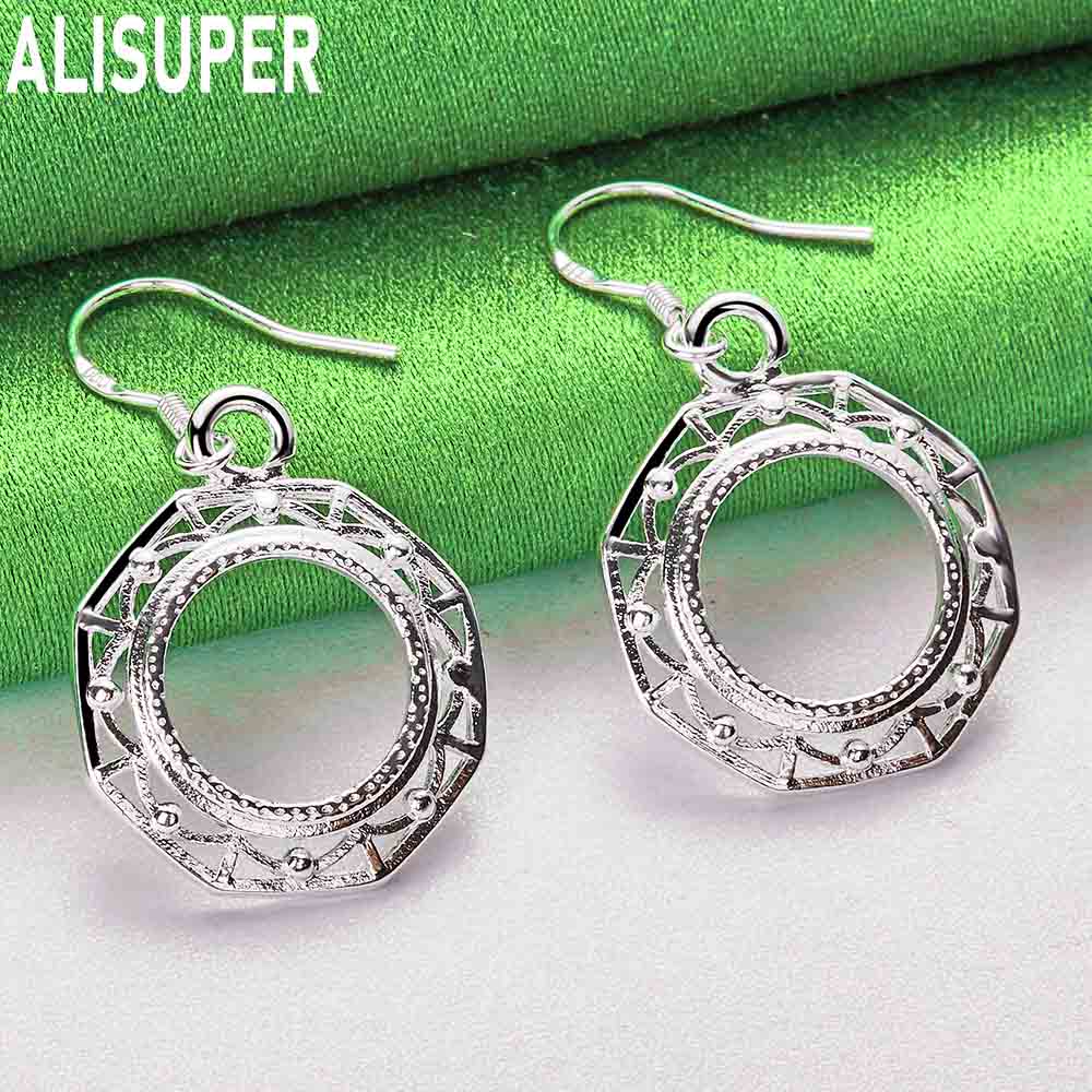 925 Sterling Silver Vintage Octagonal Openwork Earrings - Stylish Evening Jewelry