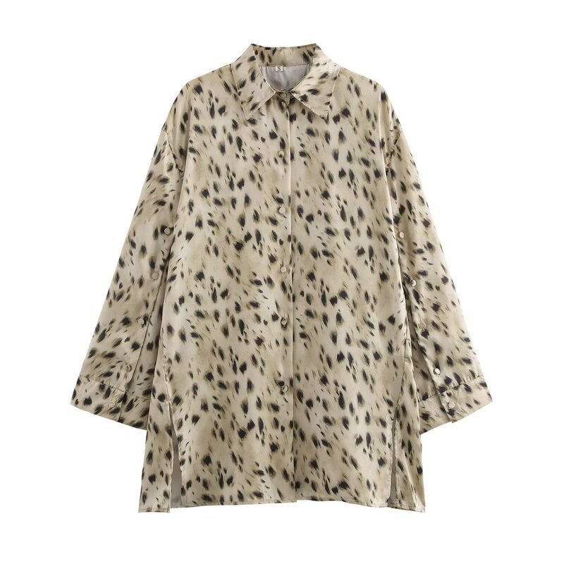 Fashion Style 2024 Autumn New Women's Leopard Print Print Long Sleeves Lapel Shirt Pants 8627055