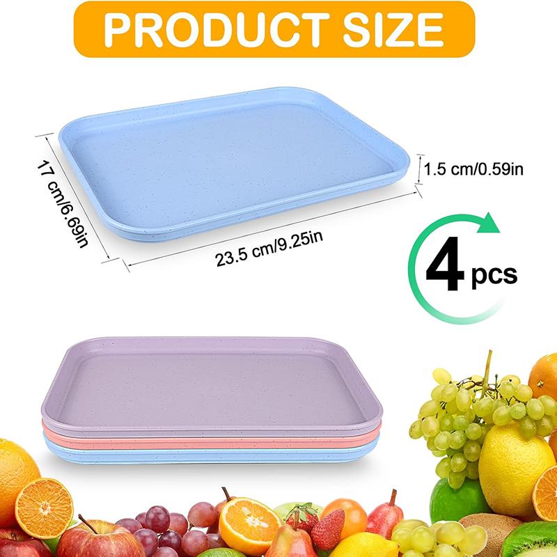 4Pcs Plastic Serving Tray Set Dinner Plate Kit Tea Fruit Dessert Tray Trays for Food Serving Cooking Storage Tray Kitchenware