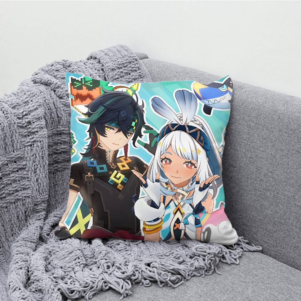 Genshin Impact Kinich Mualani Pillowcases Bedroom Living Room Sofa Home Decor Polyester Cushion Cover with Zipper