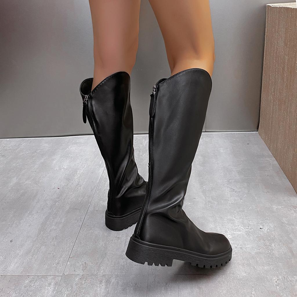 Fashion Autumn and Winter New Round Head Thick Sole Retro Black Mid-calf Boots with Velvet Warm Comfortable Fashion Women's Snow Boots