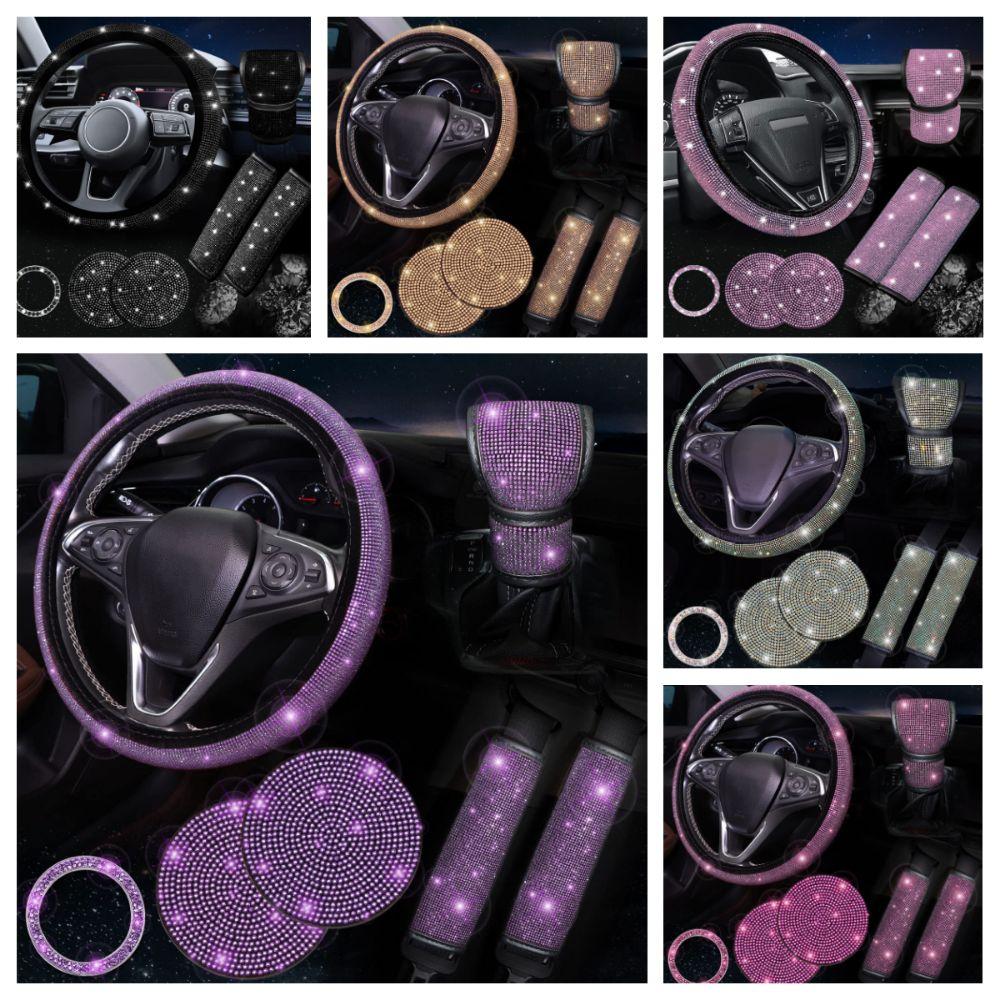 Rhinestone Bling Car Interior Accessories Set Steering Wheel Protective Case  Car Protection