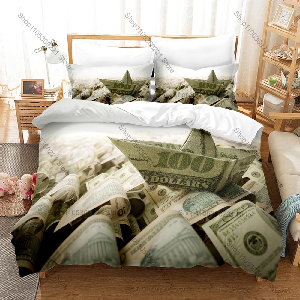 Cool Dollar Cash Money Pattern Bedding Set 1 Duvet Cover + 2 Pillowcases HD Digital Print Decor Bed Linen