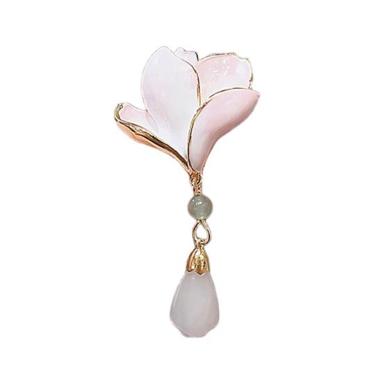 

Brooch Retro Style Bead Tassel Magnolia Design Lapel Pin Sweaters Collars Hats Bags Coats Scarves Badge Outfit Accessory розовый
