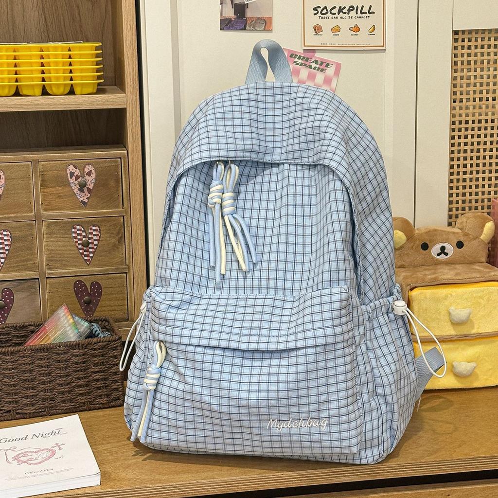 Schoolbag: Korean-style cute plaid backpack, for girls, middle and high school students, large capacity, lightweight, minimalist, INS trendy backpack