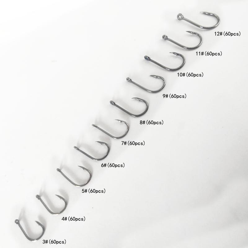 High Carbon Steel Fish Hook Barbed 600PCS 3#-12# Series in Fly Fishhooks Worm Pond Fishing Bait Holder Jig Accessories Pesca