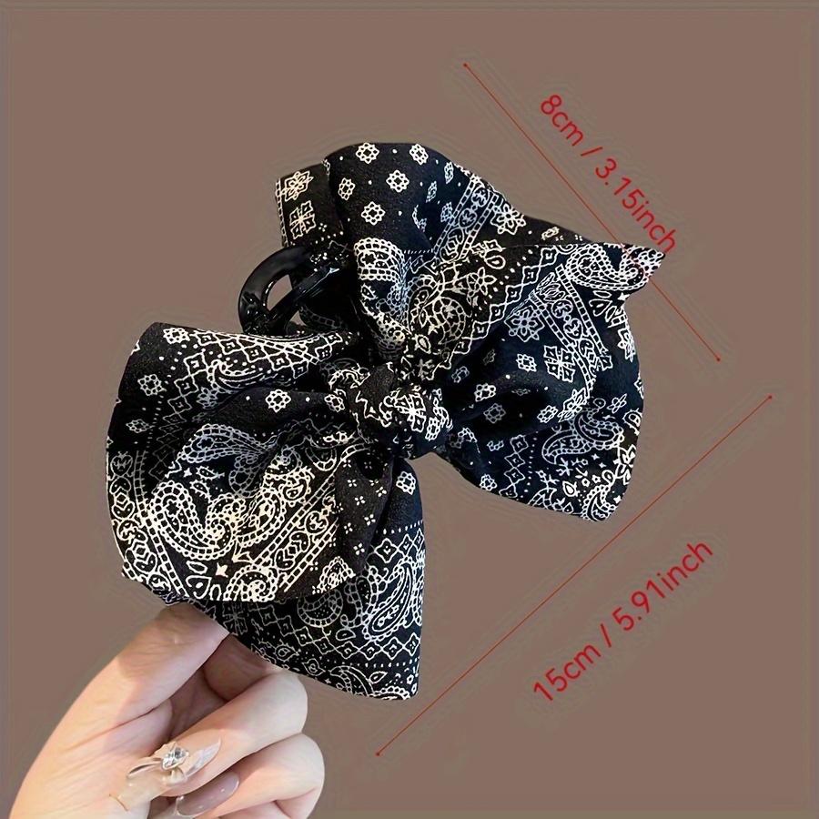 Single Vintage Bohemian Paisley Print Bow Hair Clip with Tassels - Black & White Fabric Hair Accessories for Women & s, Perfect for Vacation