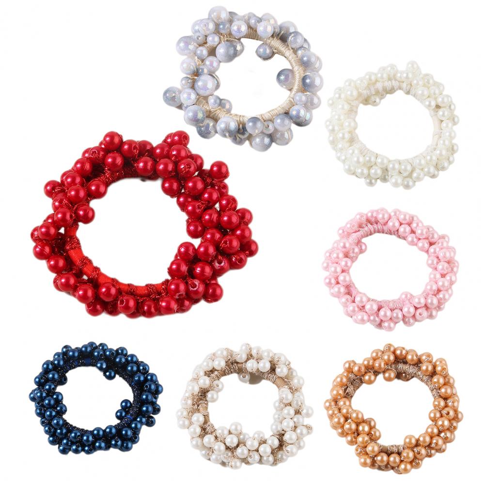 Colorful Faux Pearl Hair Rope High Elastic Rubber Band Hair Tie Women High Ponytail Holder Hair Accessory