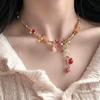 Cute Y2K Bohemian Cartoon Resin Cherry Fruit Flower Pendant Bead Choker Necklace for Girls Harajuku Charm Jewelry Accessories