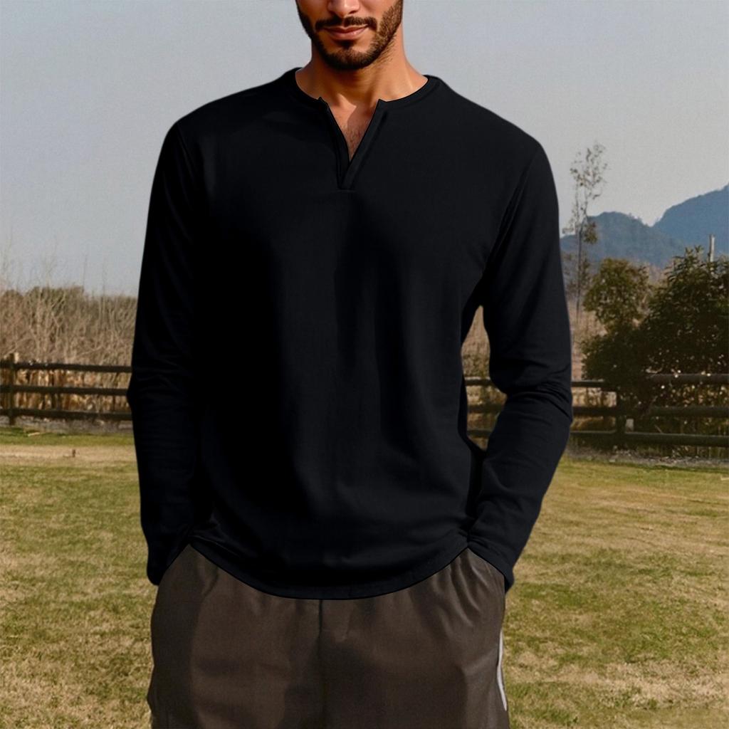 Men's V-neck Long-sleeved Top Is Casual