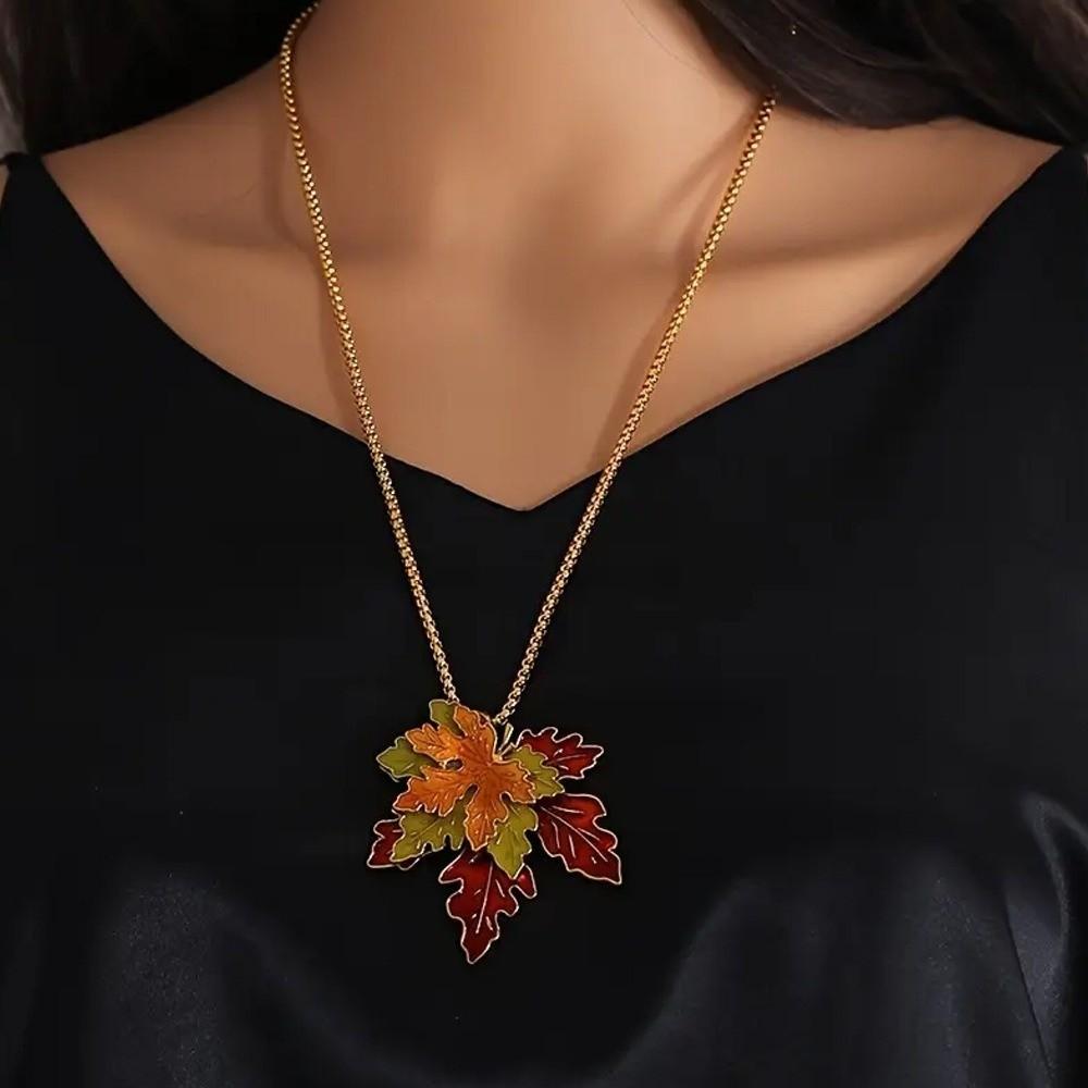 Oil Drop Sweater Chain Metal Chain Long Chain Retro Leaf Pendant Necklace  Sport